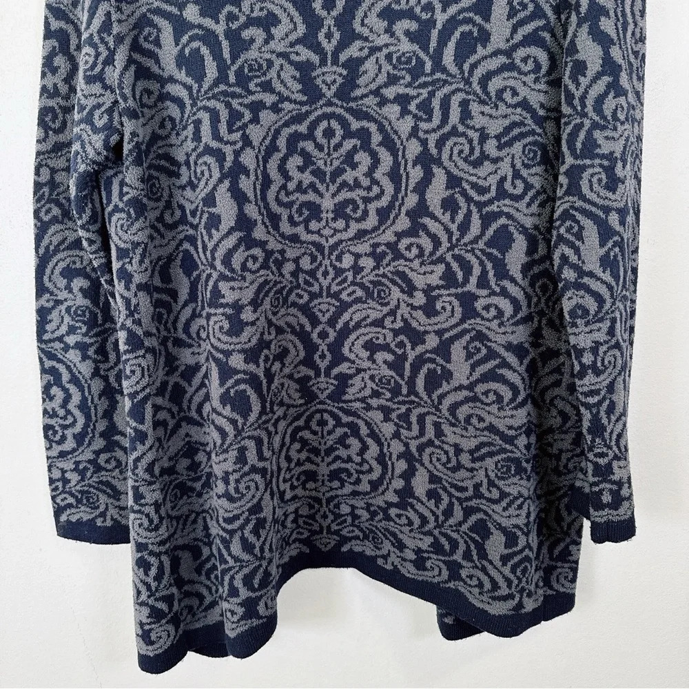 Talbots Open Front Cashmere Blend Navy Jacquard Cardigan - Picture 15 of 16